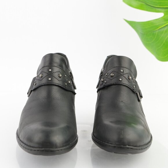 Born Womens Lorlei Boot Size 8 Black Leather Low Block Heel Harness Western Moto - Picture 3 of 12